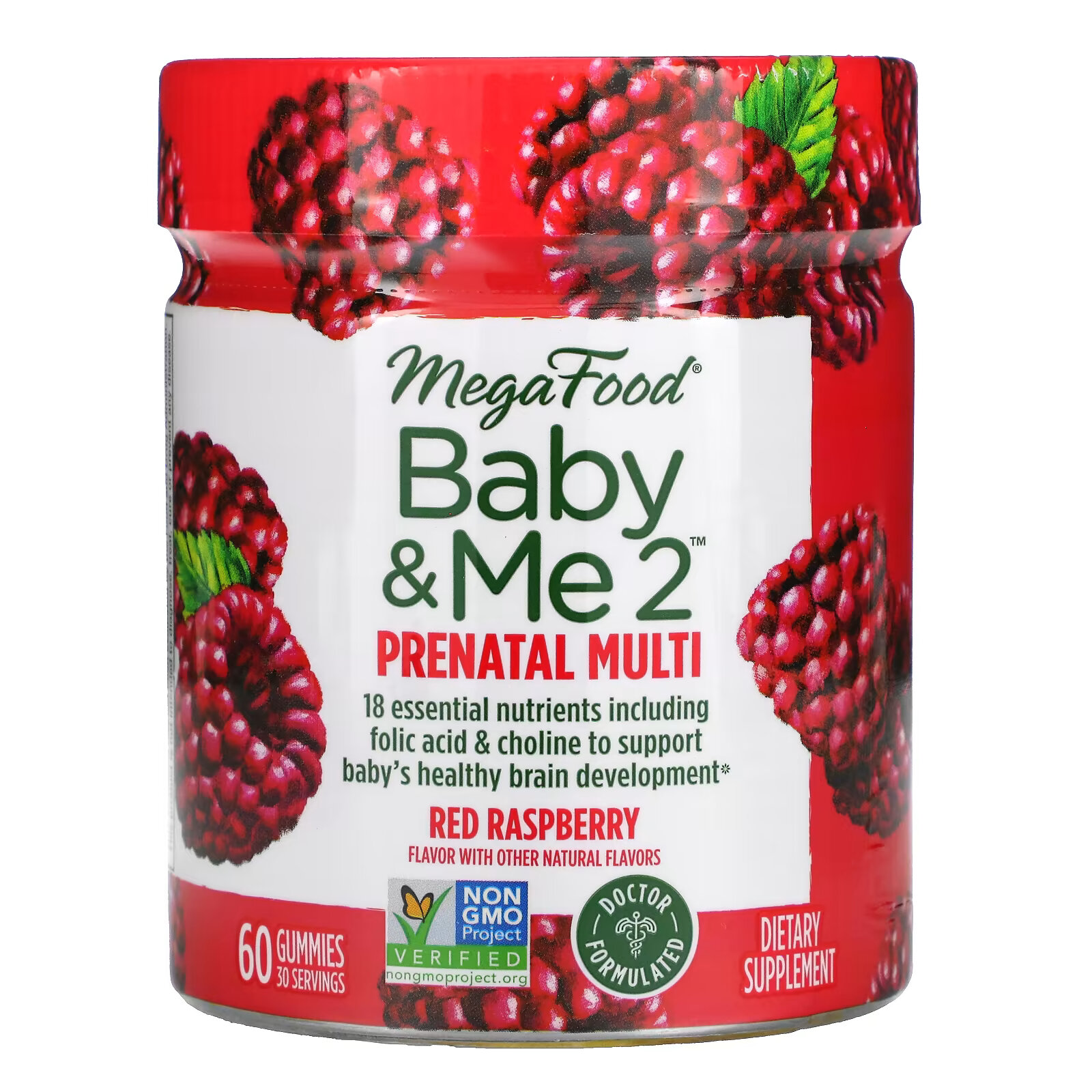 MegaFood, Baby & Me 2, мультивитамины для беременных, красная малина, 60 жевательных таблеток megafood мультивитамины для женщин мандарин 60 жевательных мармеладок
