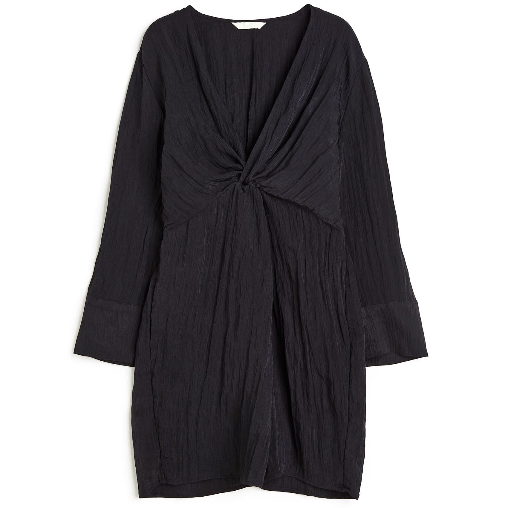 Платье H&M Textured-weave Knot-detail, черный