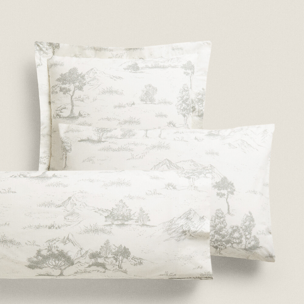 

Наволочка Zara Home Toile De Jouy, светло-серый/бежевый