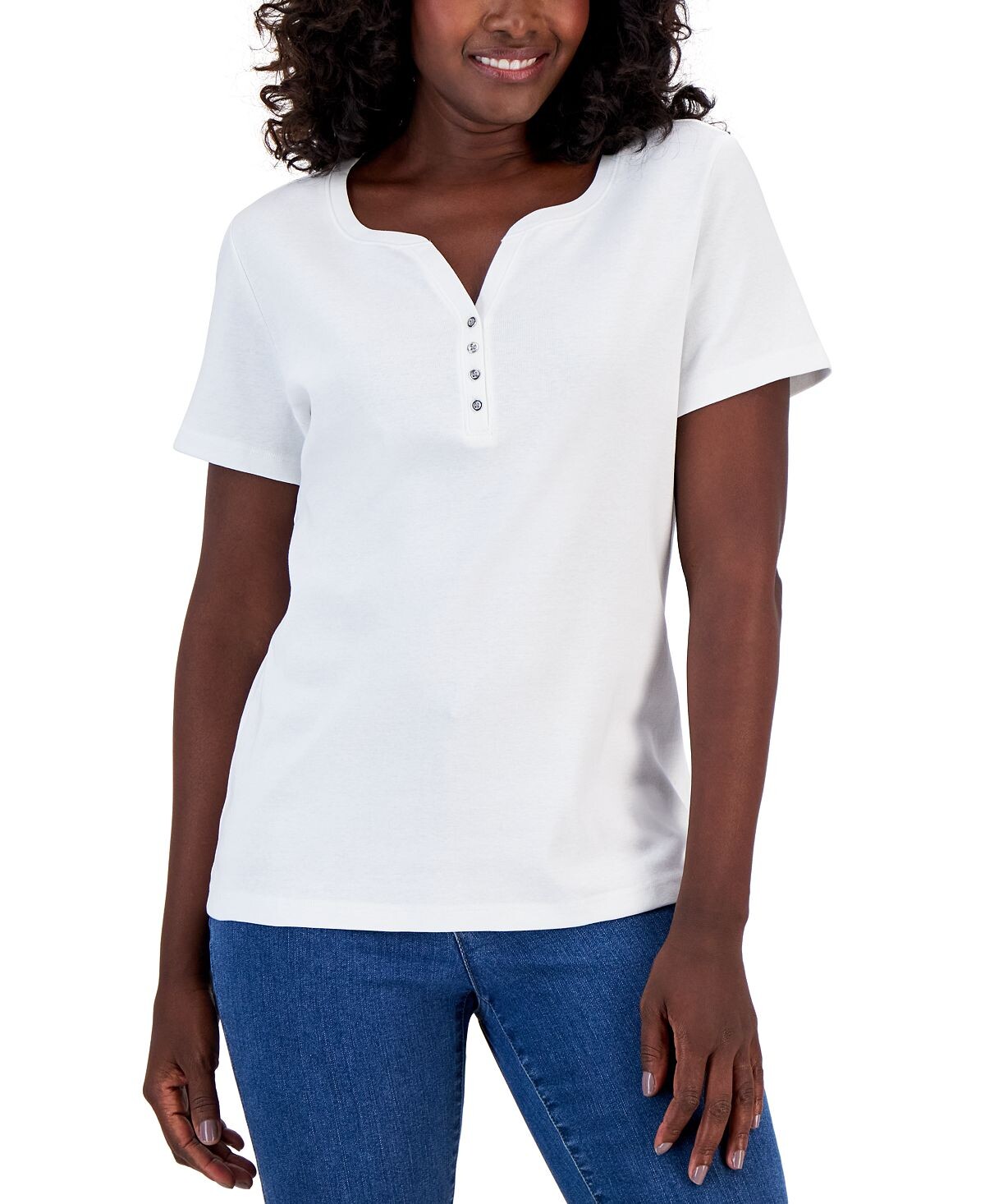 

Топ henley с короткими рукавами, созданный для macy's Karen Scott, белый