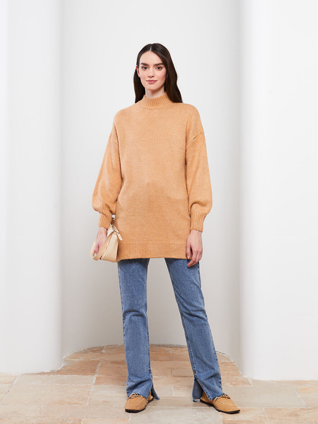 

Половина водолазки прямой с длинным рукавом Женская трикотажная туника LCW Modest