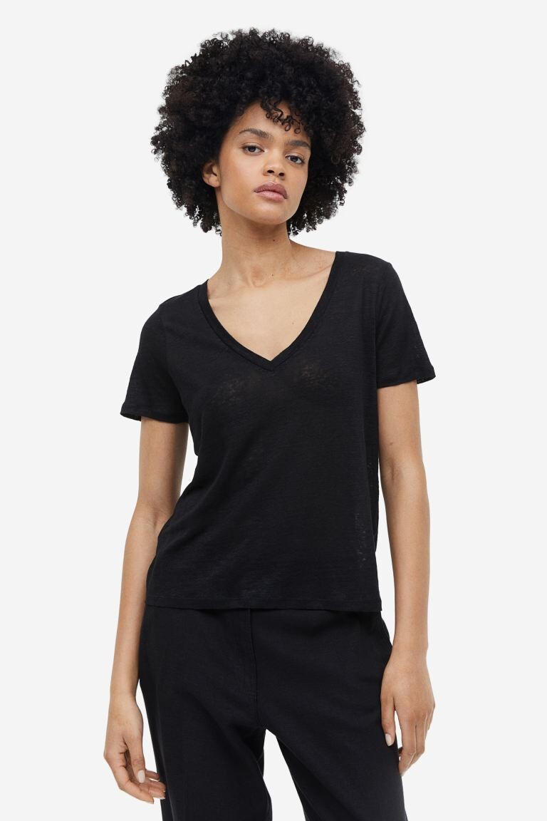 

Льняная футболка H&M, черный
