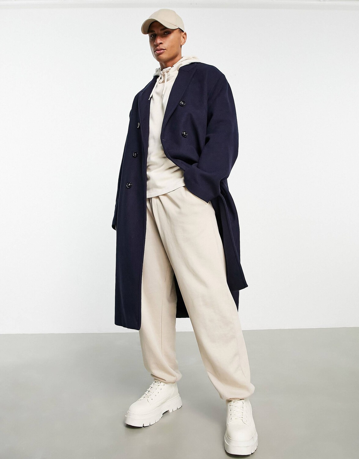 

Темно-синее удлиненное длинное пальто из смесовой шерсти ASOS DESIGN, Синий