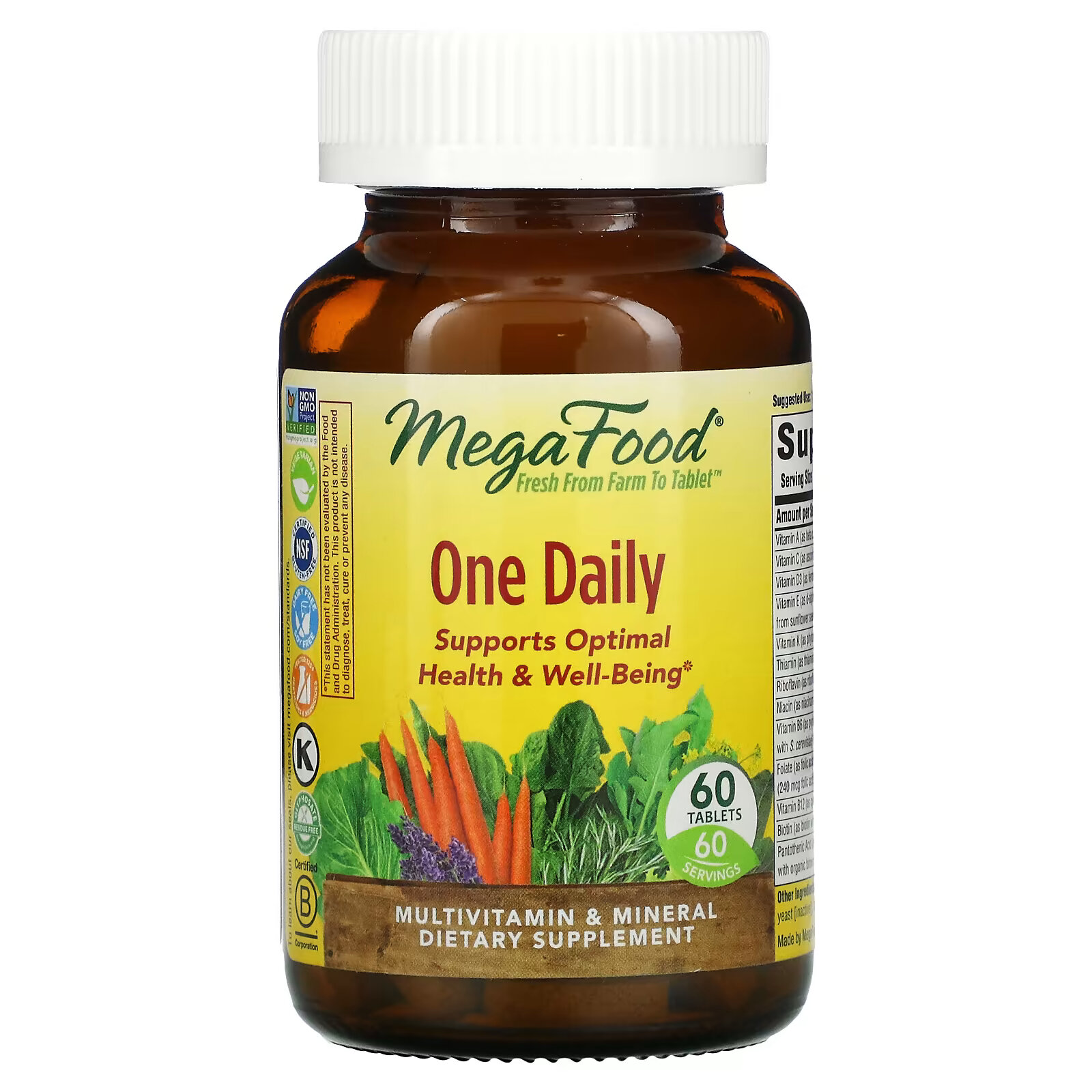 MegaFood, One Daily, витамины для приема один раз в день, 60 таблеток azo complete feminine balance daily probiotic 5 миллиардов 60 капсул один раз в день