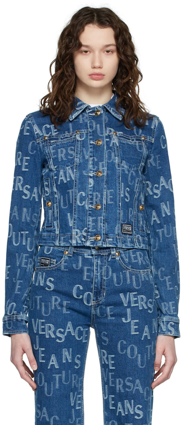 

Синяя джинсовая куртка с логотипом Versace Jeans Couture