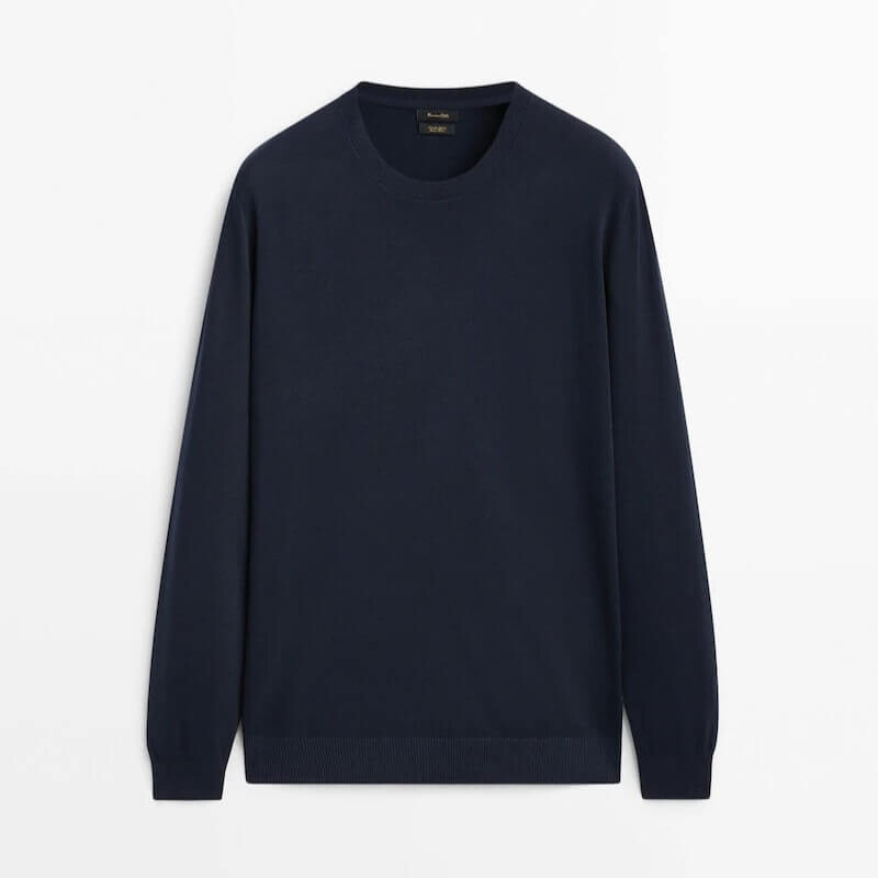 

Свитер Massimo Dutti 100% Cotton Crew Neck, темно-синий