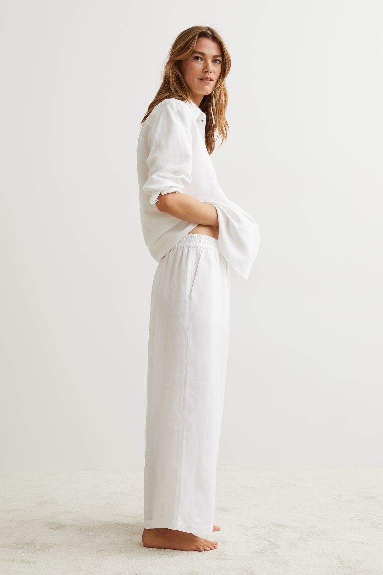 

Широкие брюки со льном H&M, белый