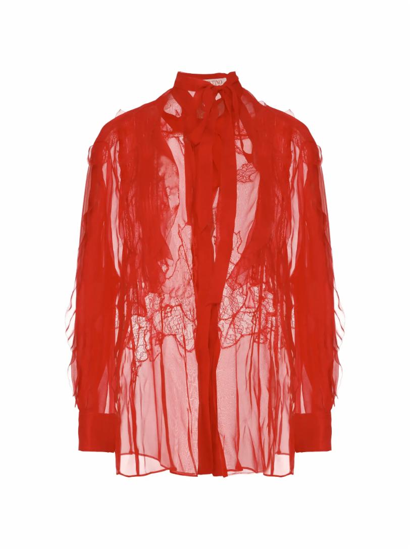 Кружевная шёлковая блузка Valentino шёлковая рубашка red valentino