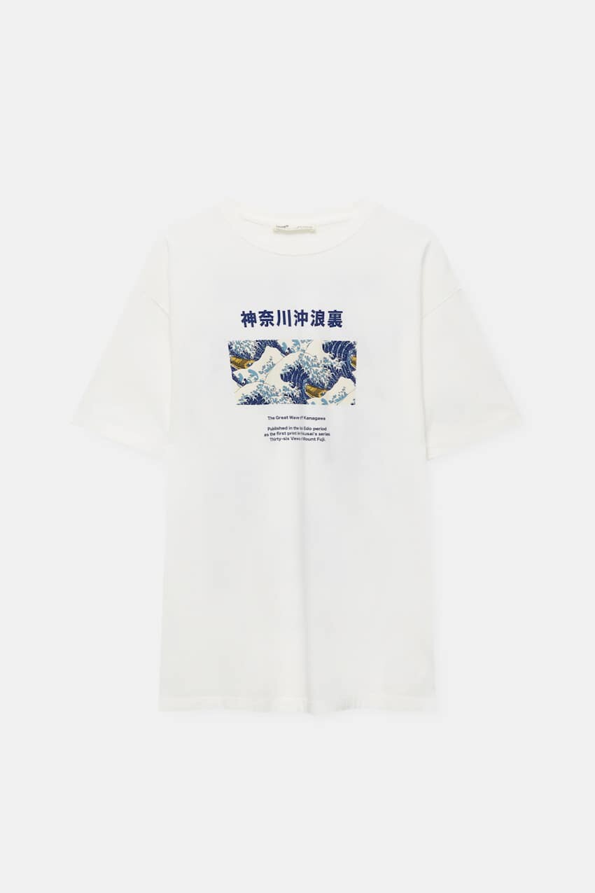 

Футболка Pull&Bear Hokusai, лед, Серый