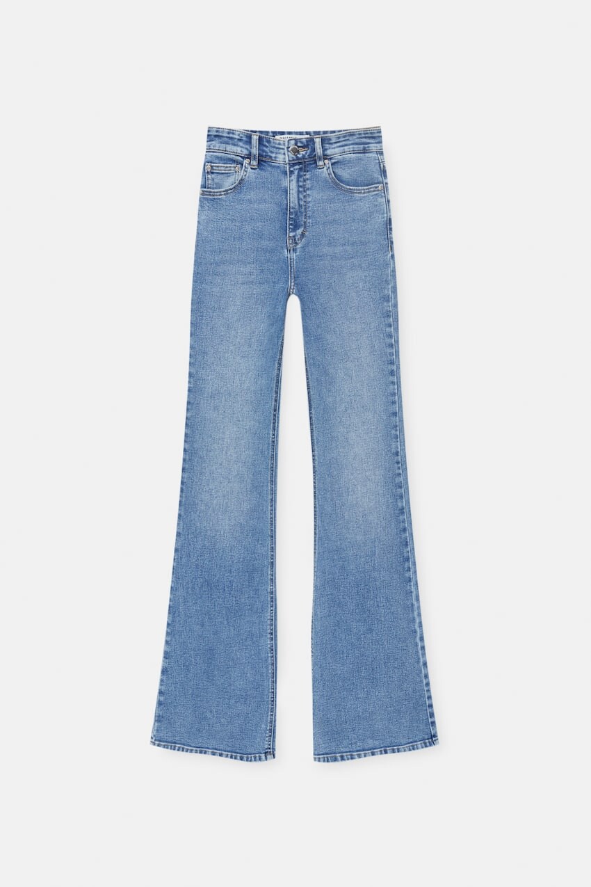 

Расклешенные джинсы с высокой талией Pull&Bear, синий