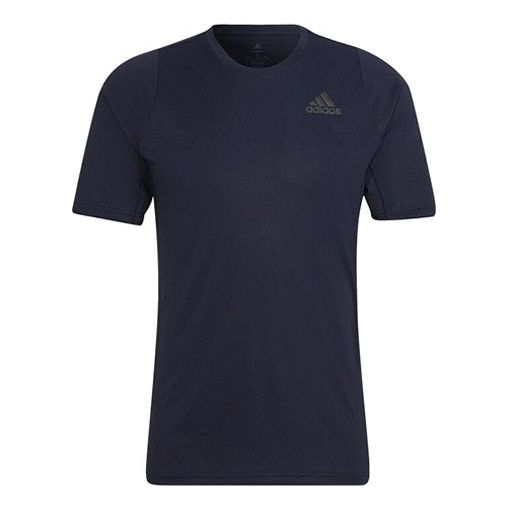 Футболка Adidas Solid Color Logo Athleisure Casual Sports Round Neck Short Sleeve Navy Blue T-Shirt, Синий футболка adidas tennis sports round neck short sleeve navy blue синий