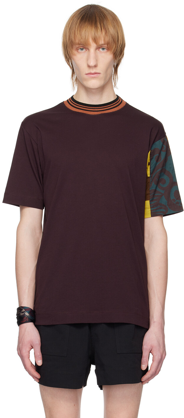 

Темно-красная футболка с рукавами в технике пэчворк Dries Van Noten, Красный