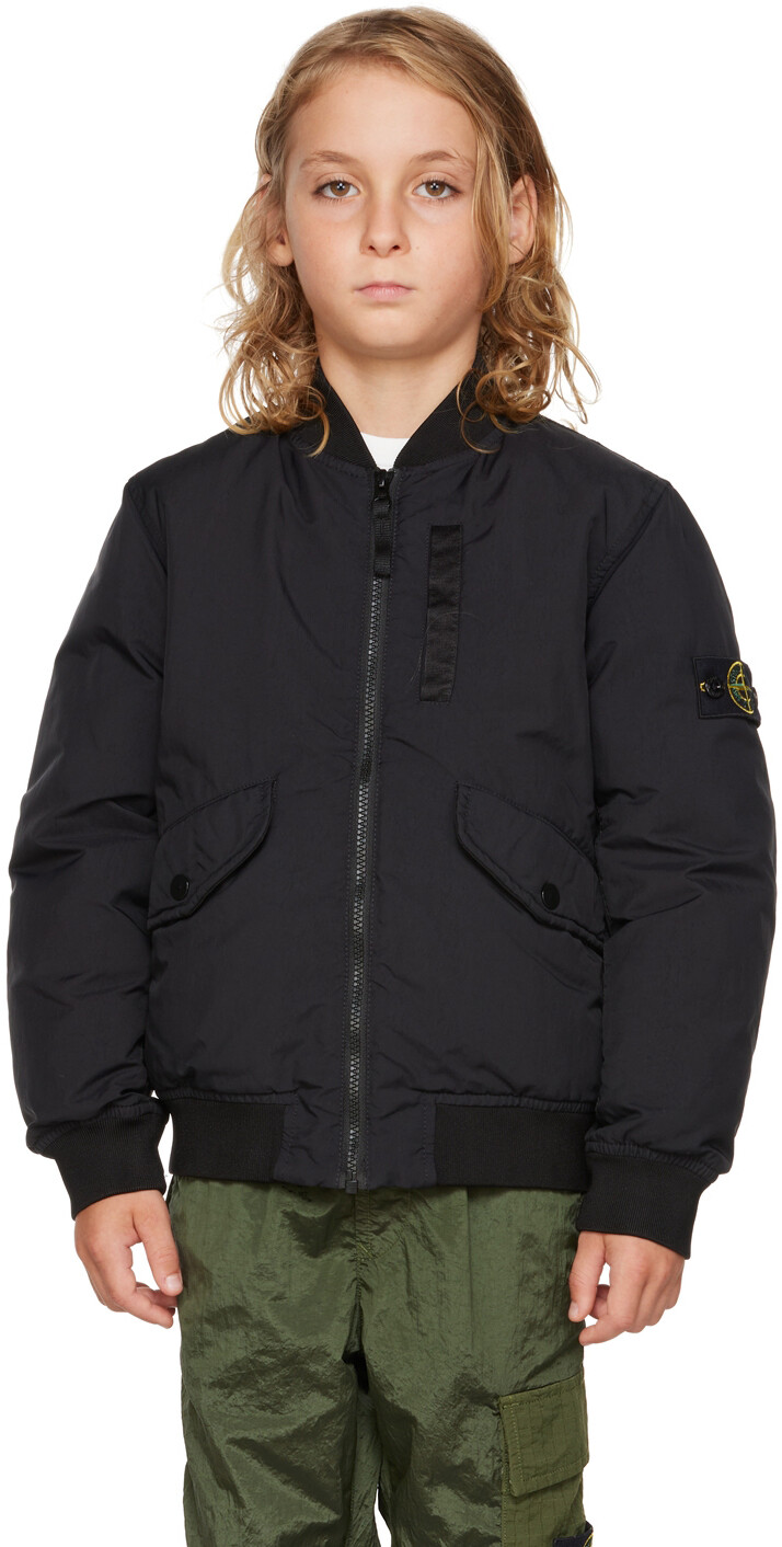 Детская черная пуховая нейлоновая куртка Stone Island Junior