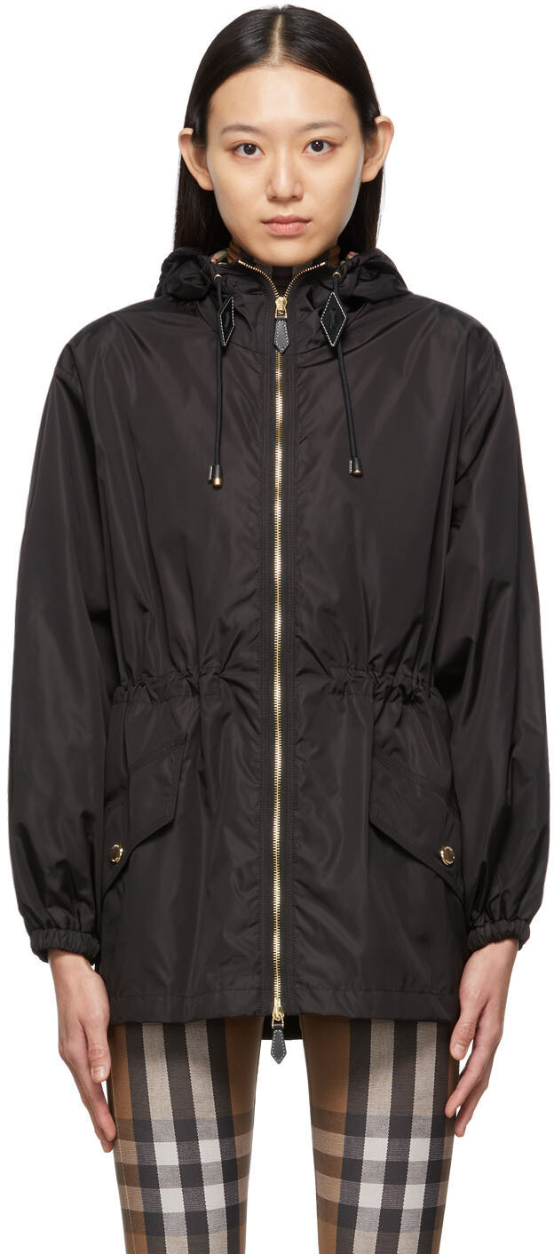 

Черная нейлоновая куртка Binham в клетку с капюшоном Burberry, Черный