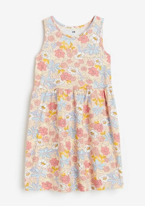 

Платье с принтом цветы хлопок H&M Flowers With Print Cotton, светло-розовый/желтый