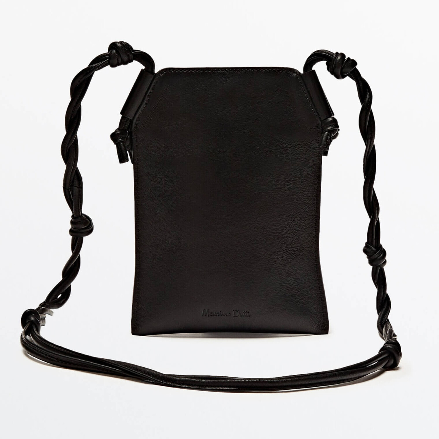 

Мини-сумка с плетеным ремнем Massimo Dutti Leather, черный