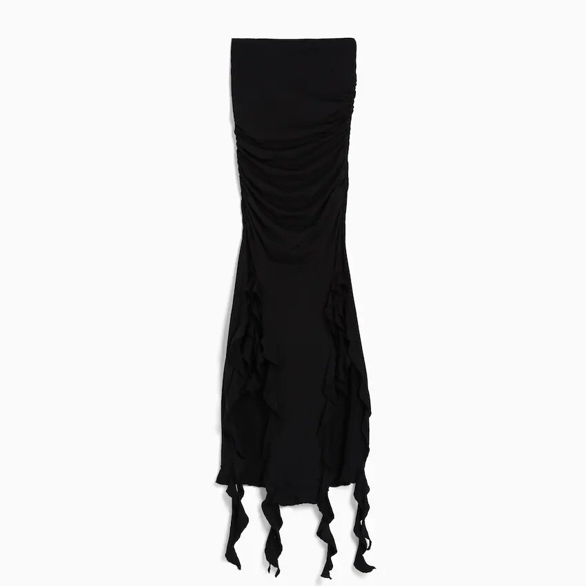

Платье Bershka Long Strapless Ruffled, черный