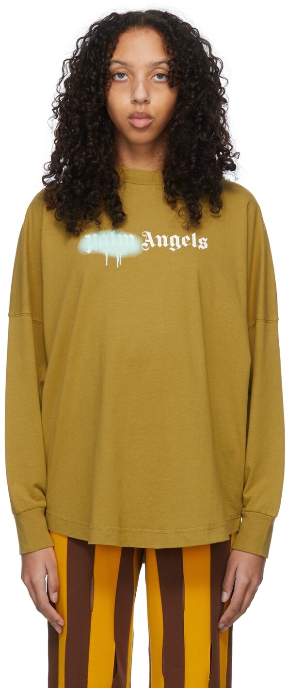 

Зеленая хлопковая футболка с длинным рукавом Palm Angels, Зеленый