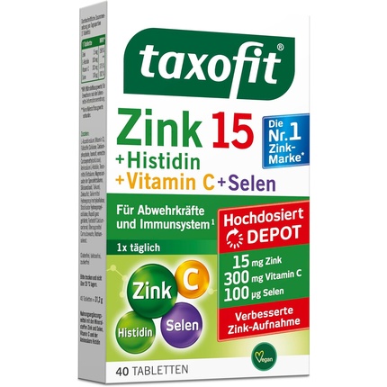 Цинк 15 + Гистидин + Витамин С + Селен 40 таблеток, Taxofit
