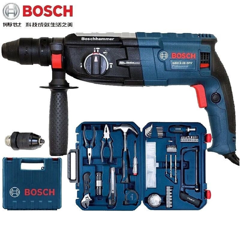 Ударная дрель Bosch GBH2-28DFV с насадками в кейсе