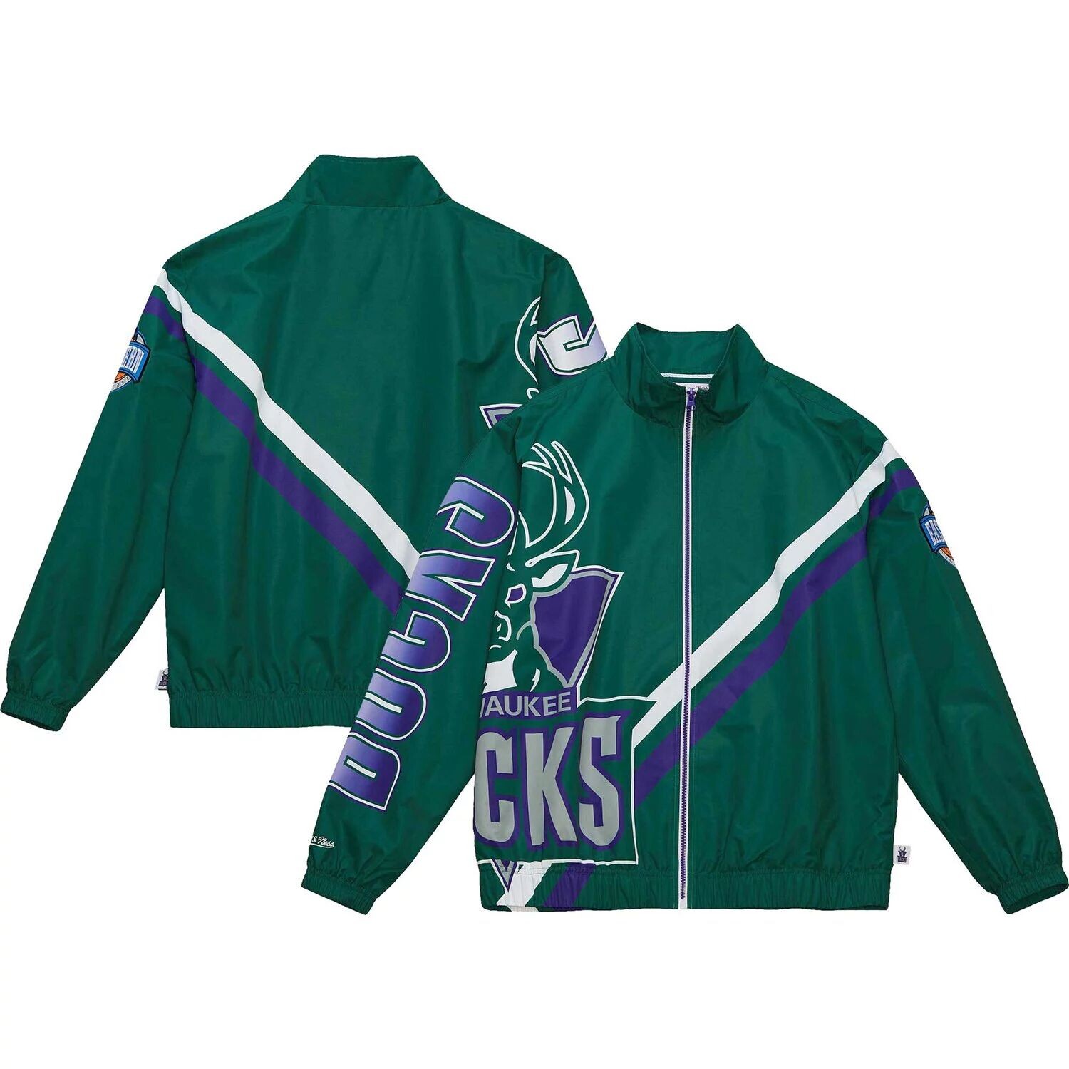 

Мужская зеленая утепленная куртка с молнией во всю длину и логотипом Mitchell & Ness Hunter Milwaukee Bucks, Зеленый