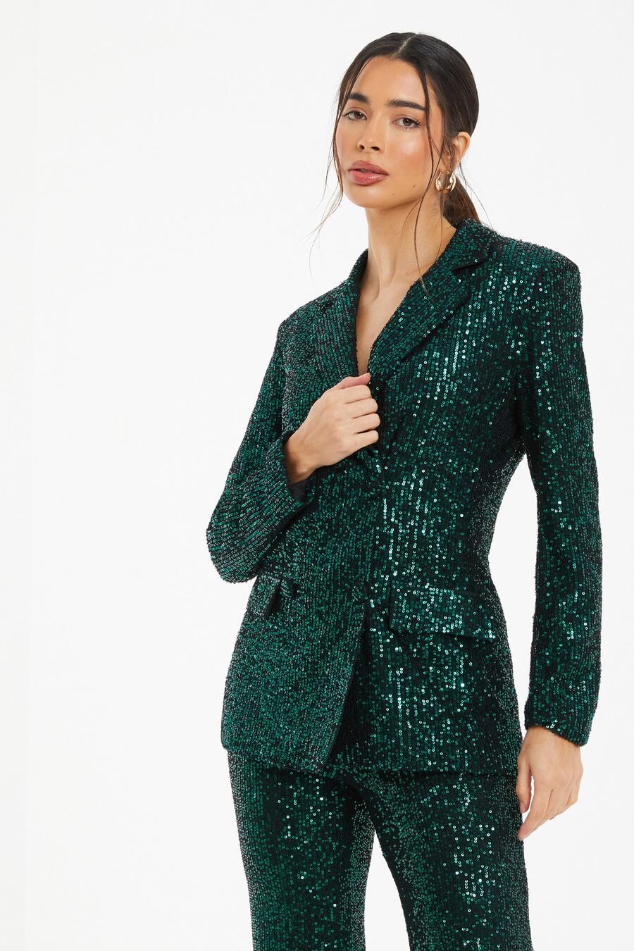 

Пиджак бутылочно-зеленого цвета с пайетками QUIZ Clothing