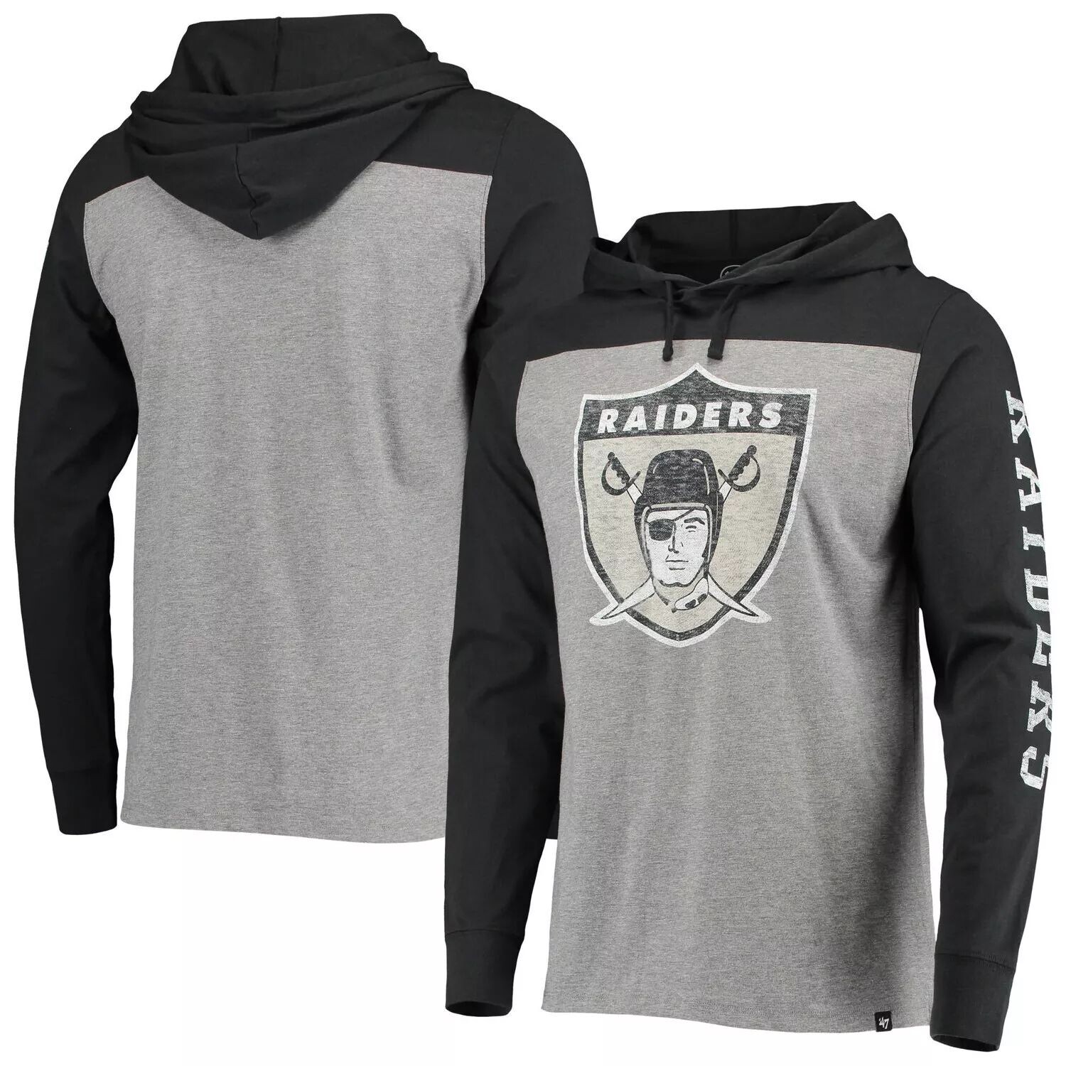 

Мужская серая футболка с капюшоном '47 Las Vegas Raiders Franklin Wooster Throwback с длинными рукавами