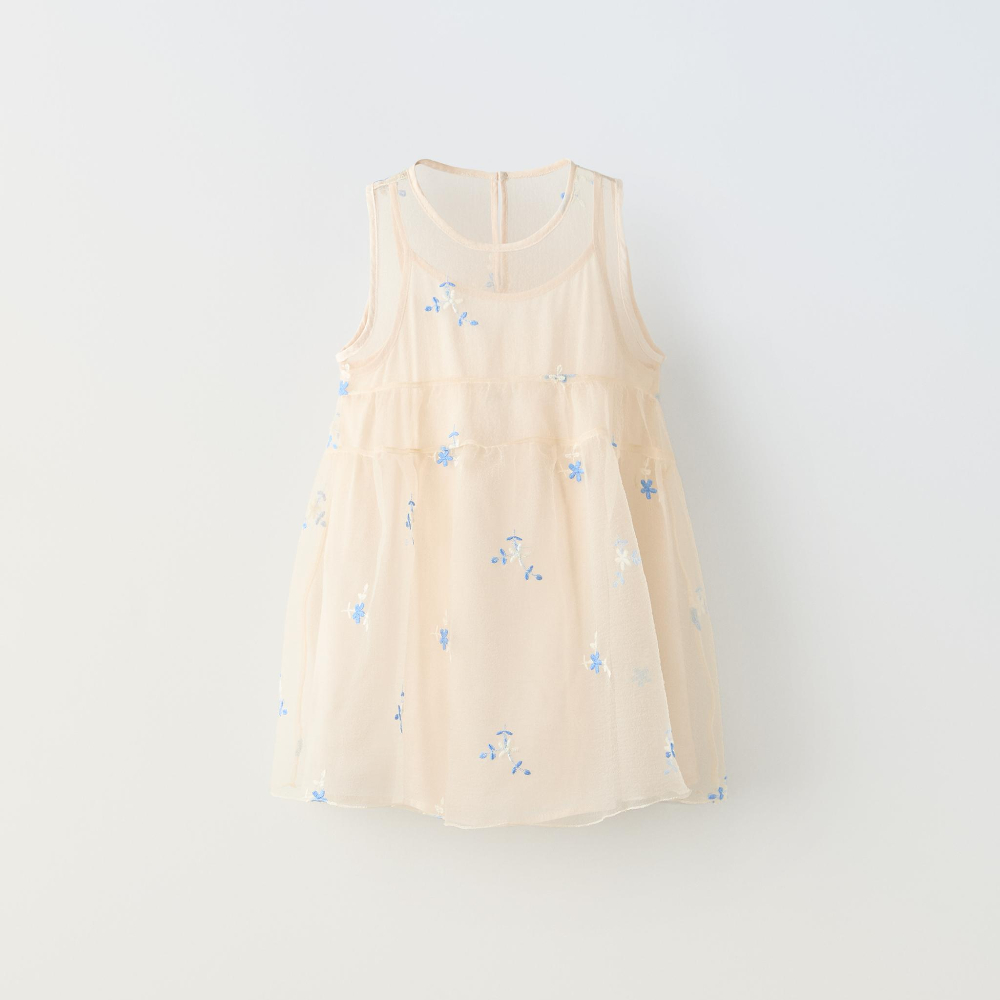 Платье Zara Floral Organza, экрю свитшот с круглым вырезом спинка на пуговицах s синий