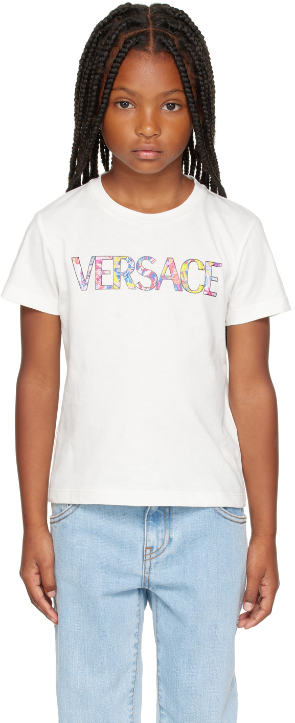 Детская белая футболка Kaleidoscopic Barocco Versace