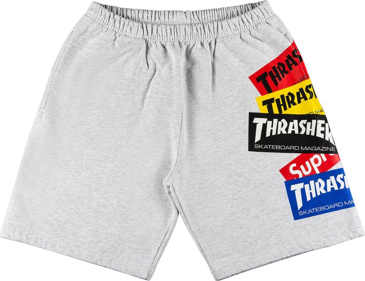 Спортивные шорты Supreme x Thrasher Multi Logo Sweatshort Ash Grey, серый спортивные шорты rhude sweatshort heather grey серый