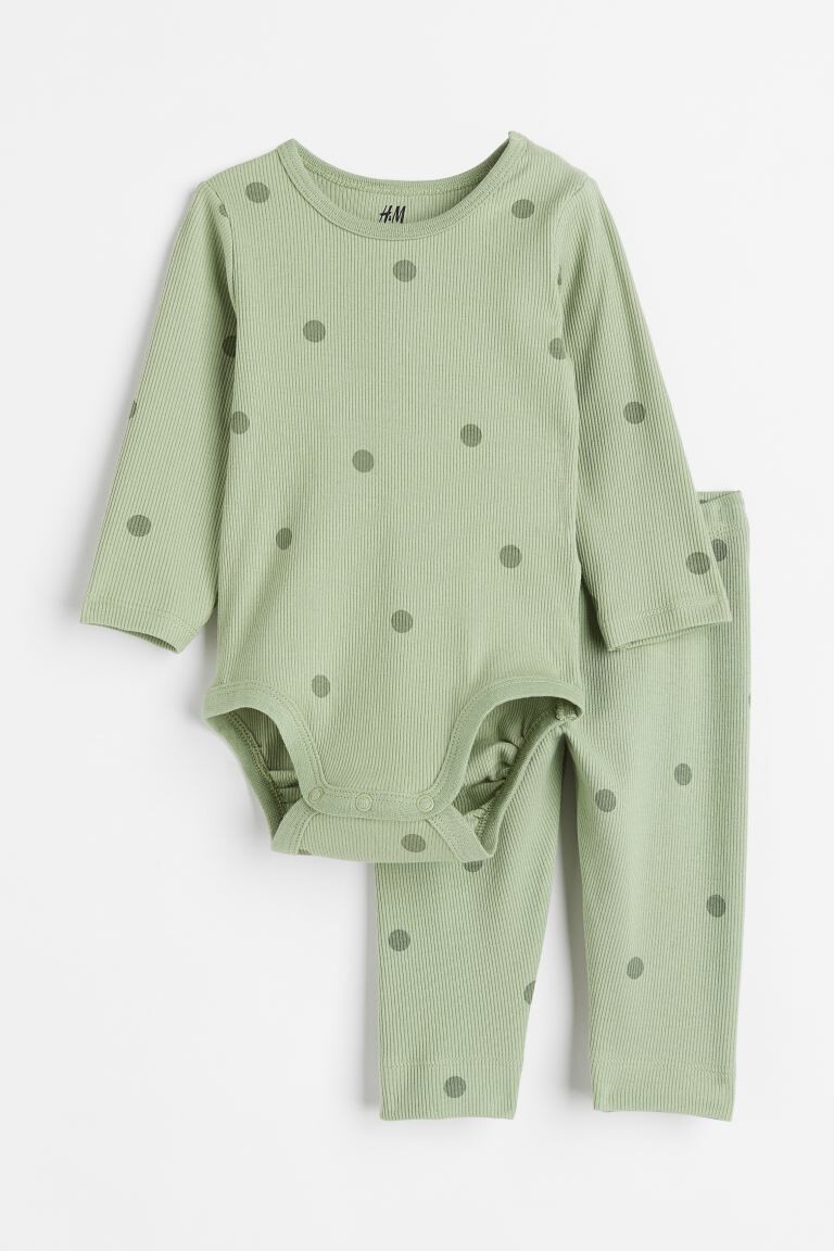 

Хлопковый комплект в полоску H&M, салатовый/горошек