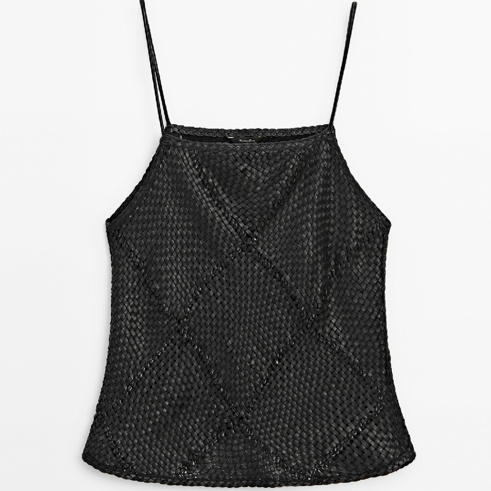 

Топ Massimo Dutti Strappy Woven Nappa Leather, черный
