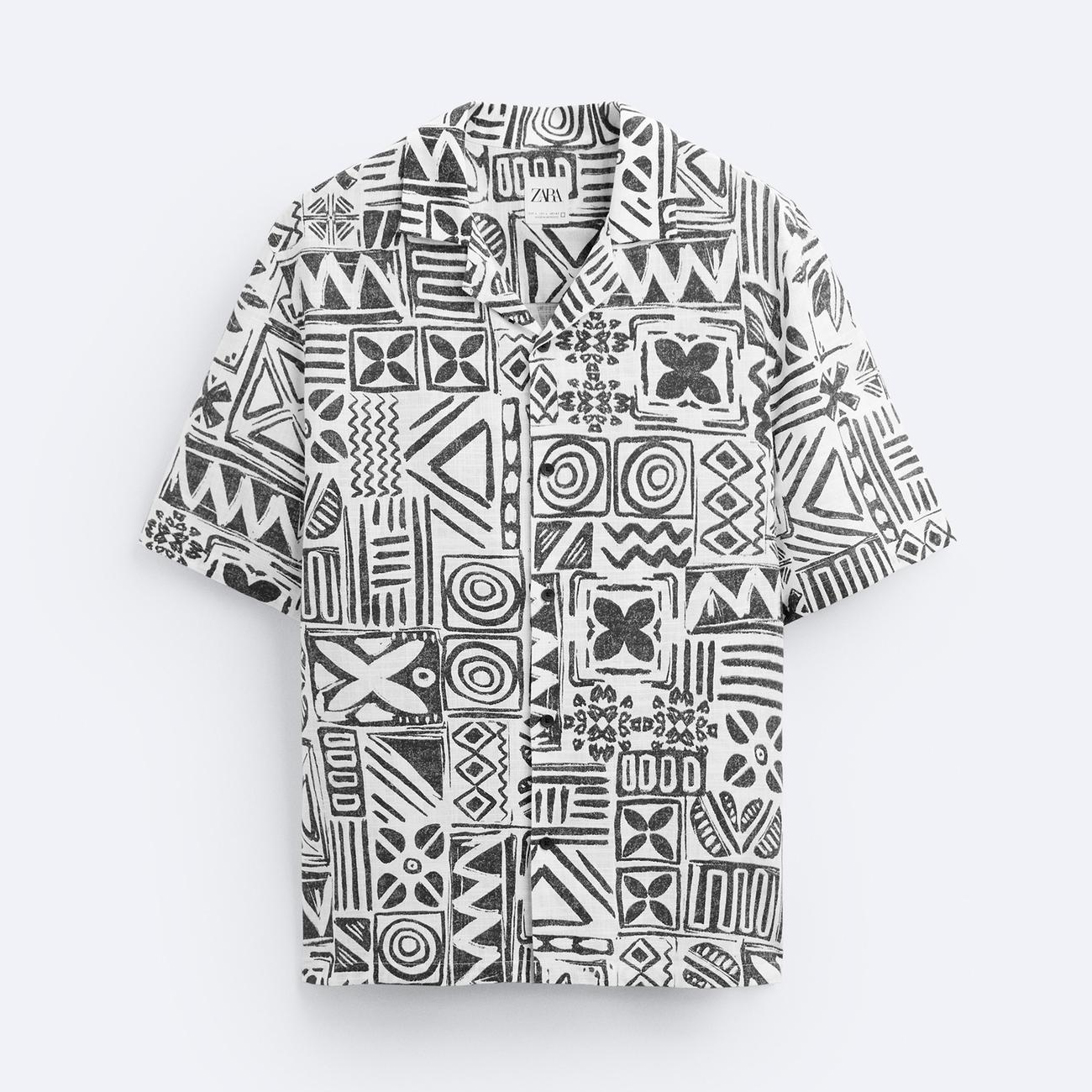 Рубашка Zara Geometric Print, черный/белый