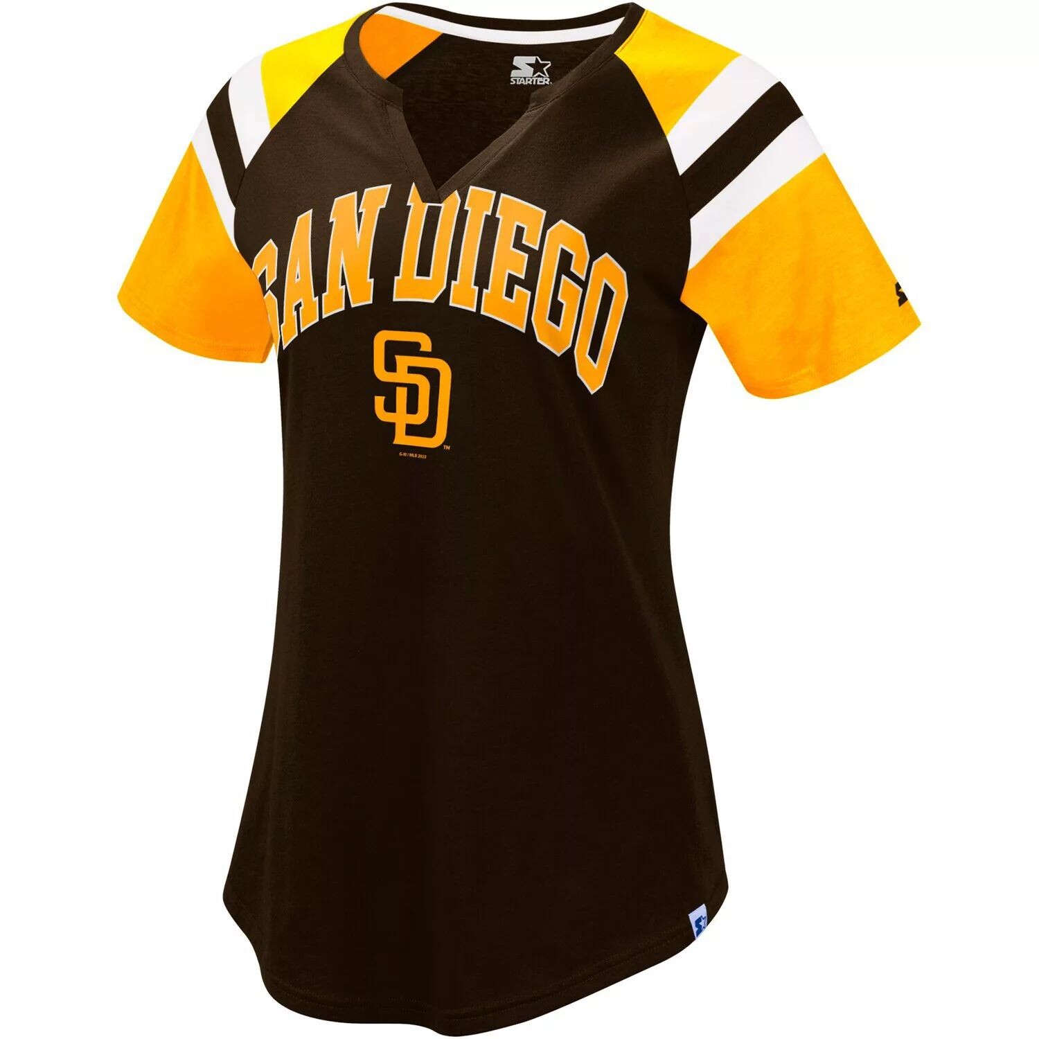 

Женская стартовая коричневая/золотая футболка San Diego Padres Game с вырезом реглан Starter
