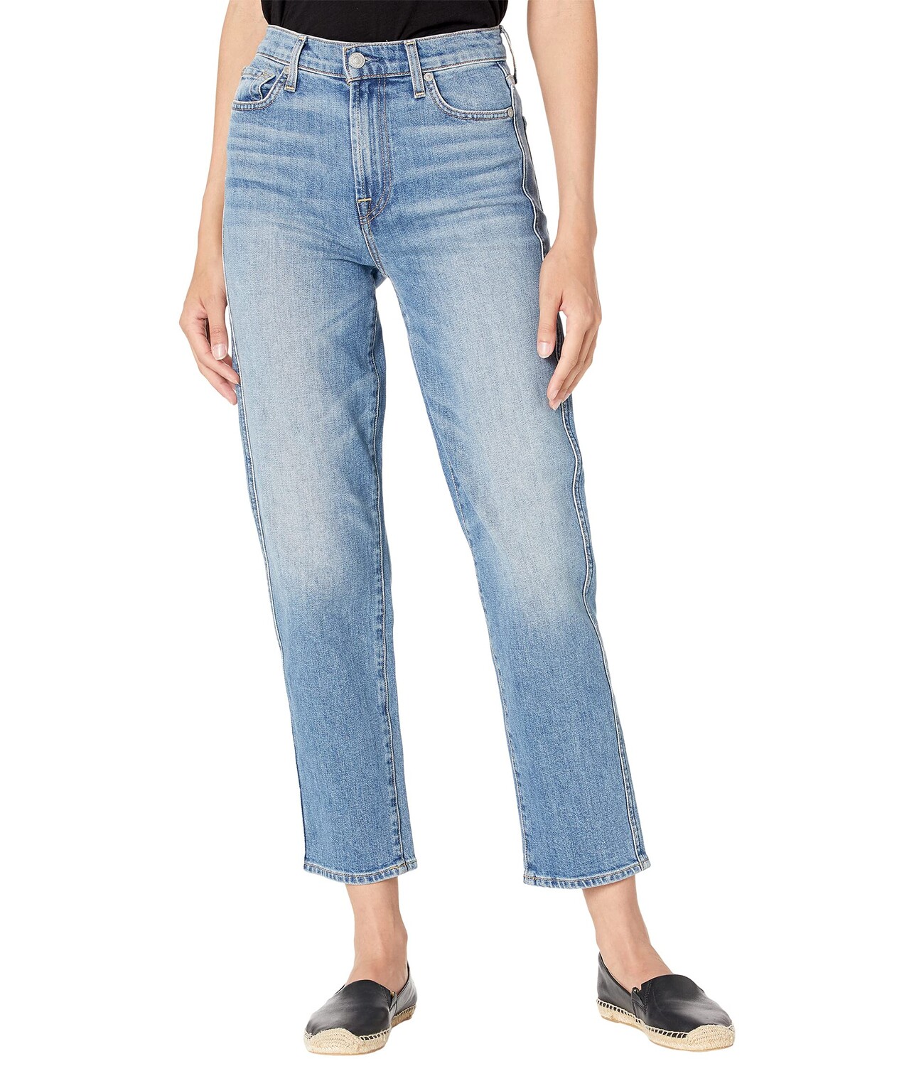 

Джинсы 7 For All Mankind, High-Waist Cropped Straight in Alpine Drive/Destroy