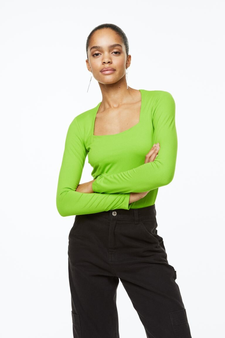 

Топ из джерси с длинными рукавами H&M, лайм