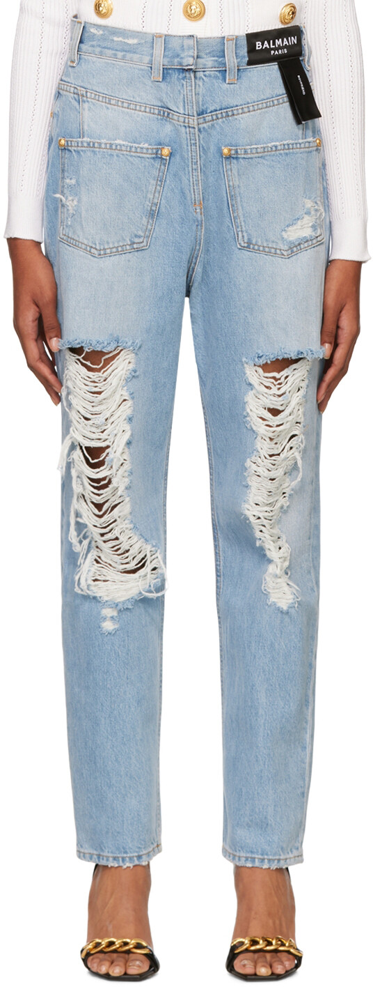 

Синие джинсы с выворотом Balmain