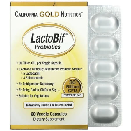 Пробиотики California Gold Nutrition LactoBif, 30 миллиардов КОЕ, 60 растительных капсул - фото