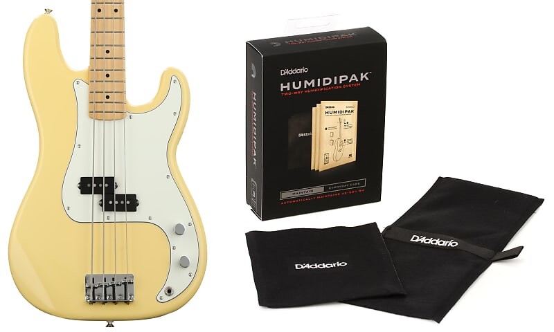 

Бас-гитара Fender Player Precision Bass — сливочный крем с кленовой накладкой на гриф с пакетом D'Addario Humidipak для поддержания автоматической системы контроля влажности Fender + D'Addario 0149802534=1 PW-HPK-01=1