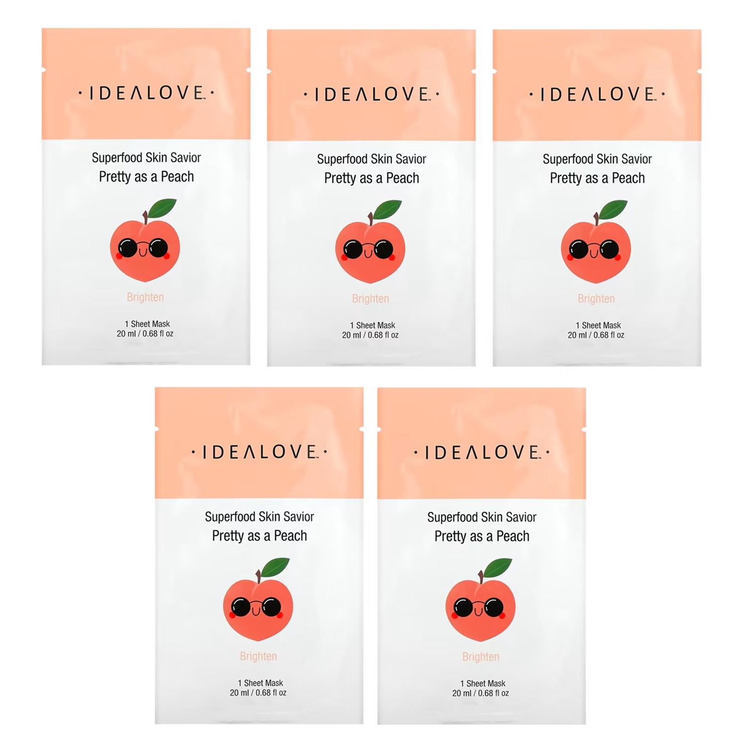 

Маски Idealove Superfood Skin Savior Pretty as a Peach косметические тканевые, 5 масок 20 мл каждая