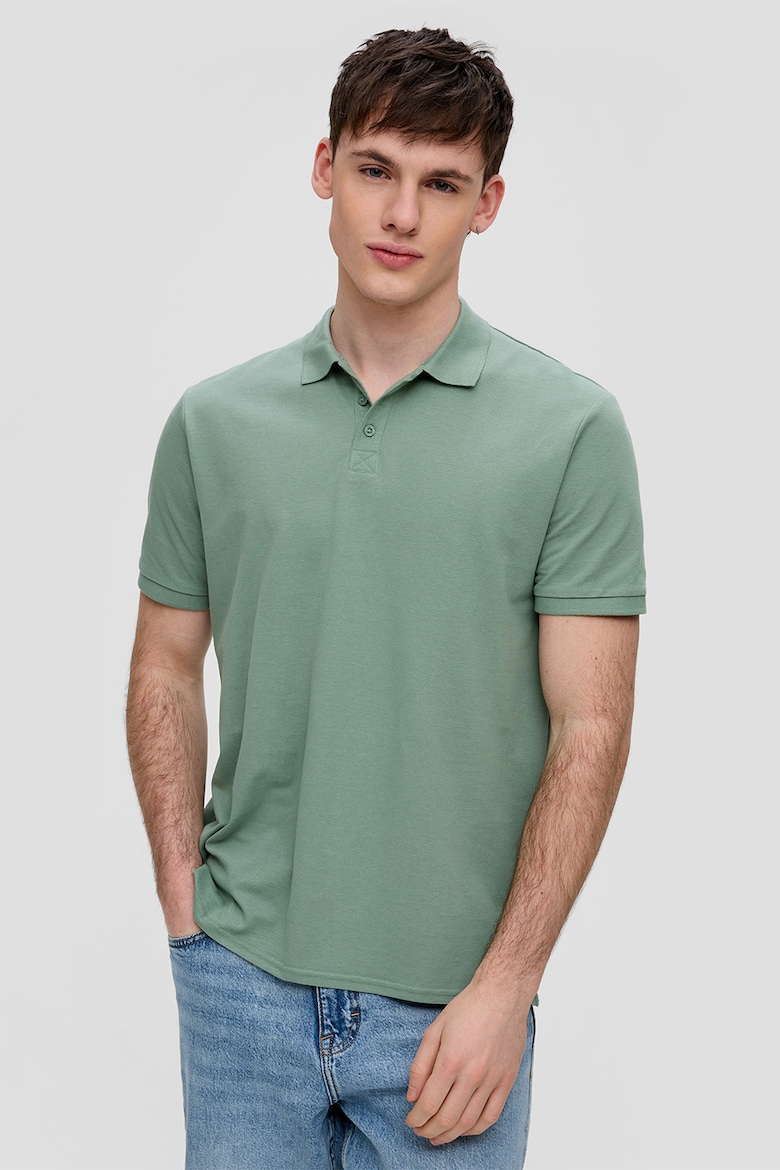 S Oliver, Хлопковая футболка с воротником и эффектом пике Q/S By S Oliver, зеленый хлопковая футболка с надписью q s by s oliver серый