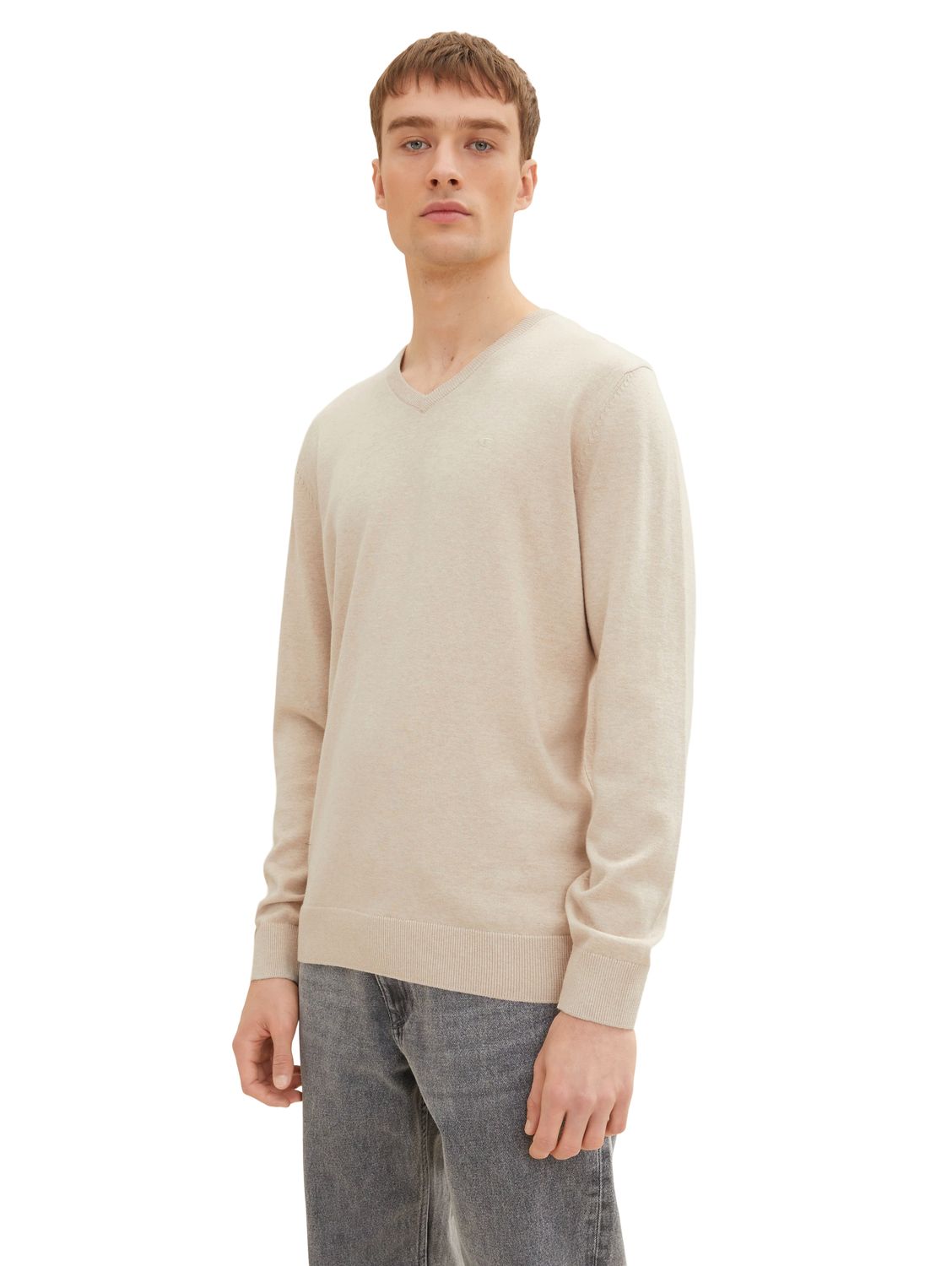 Пуловер Tom Tailor BASIC V NECK, бежевый цена и фото