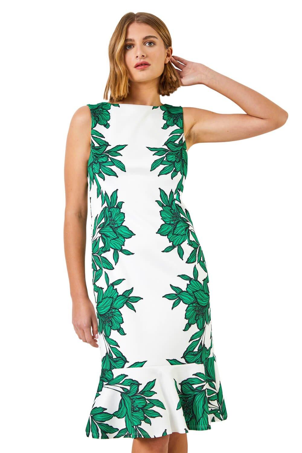 Эластичное платье с оборками и цветочным принтом Roman, зеленый платье с цветочной вышивкой roman белый