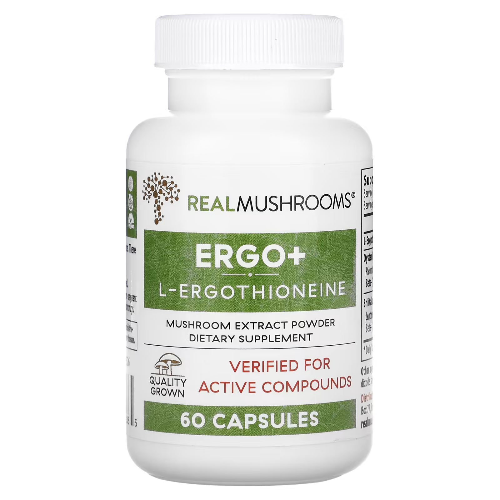 L-эрготионеин Real Mushrooms ERGO, 60 капсул real mushrooms realboost грибы и травы 60 капсул