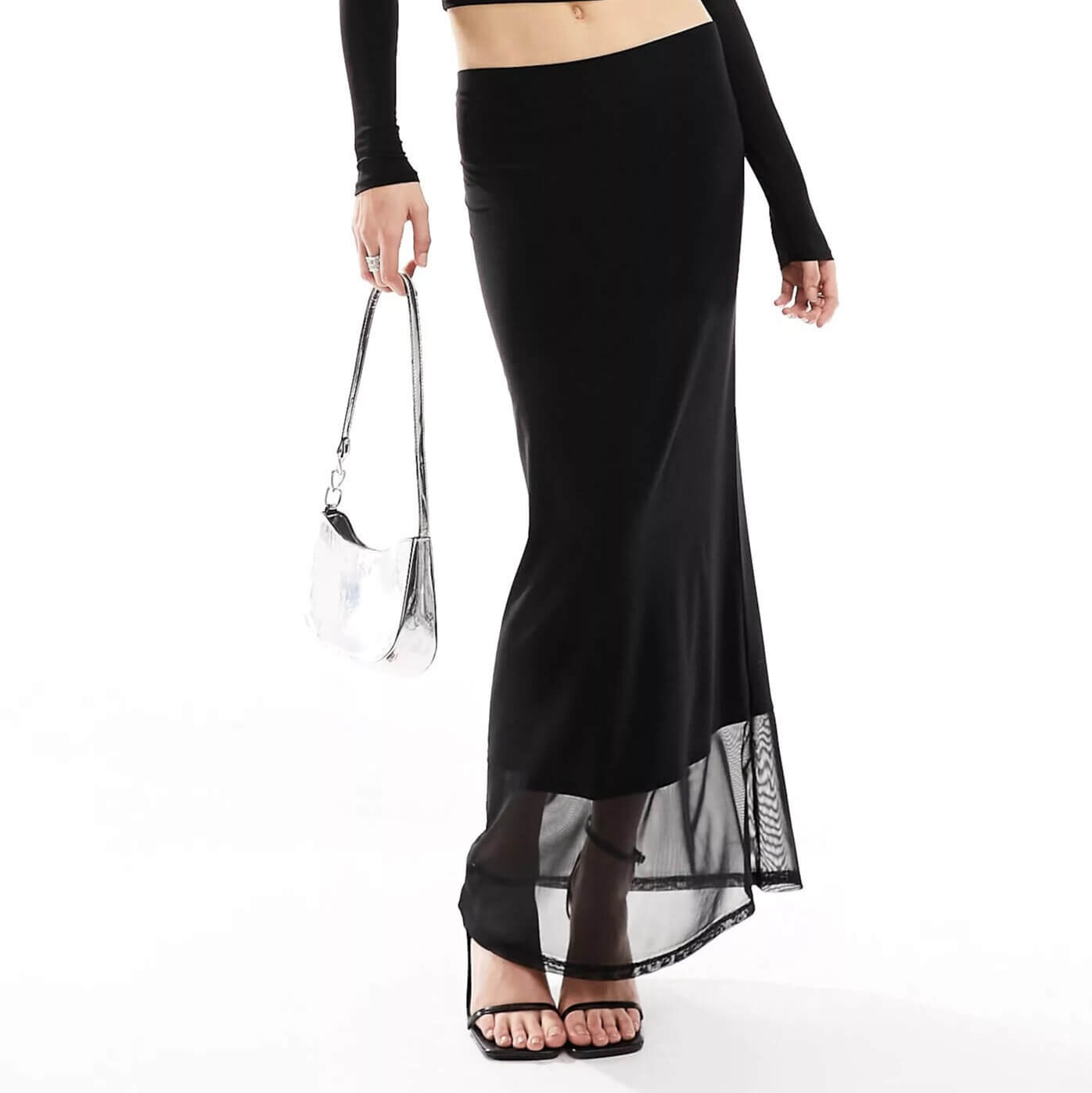 

Юбка макси Asos Design Mesh Panel Column Co Ord, черный