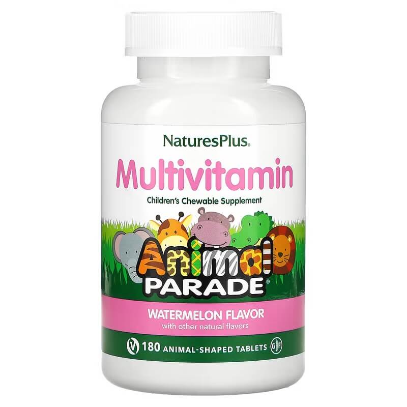 цена Мультивитамины для детей NaturesPlus Animal Parade Gold со вкусом арбуза, 180 таблеток в форме животных