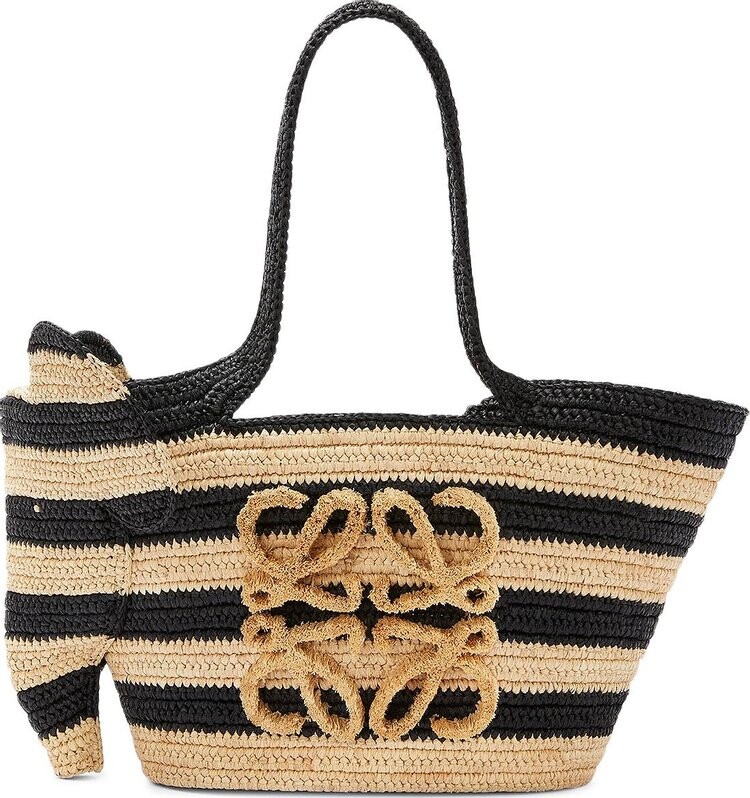 

Сумка Loewe Elephant Basket Stripes Small Bag Natural/Black, черный