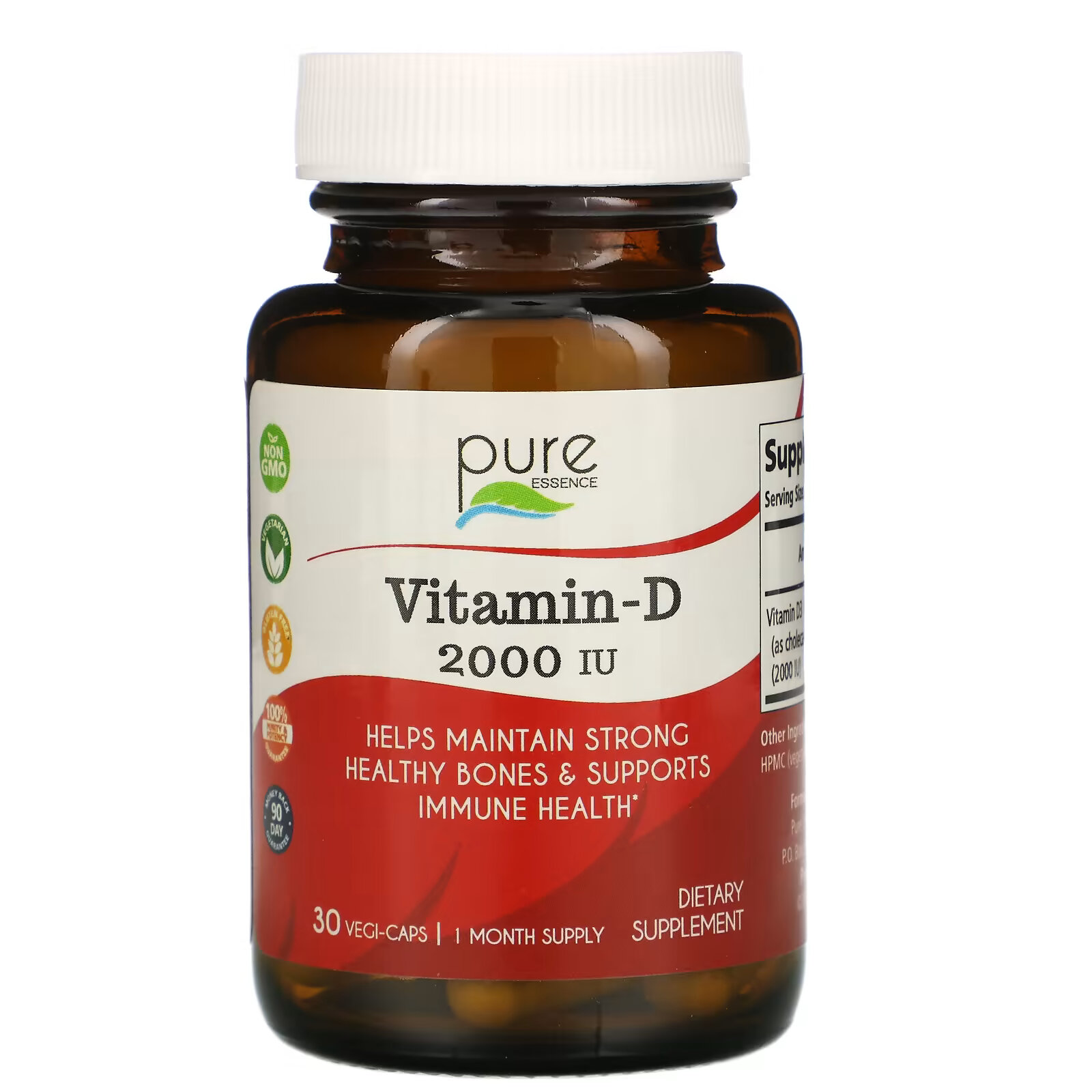 цена Pure Essence, витамин D, 2000 МЕ, 30 вегитарианских капсул