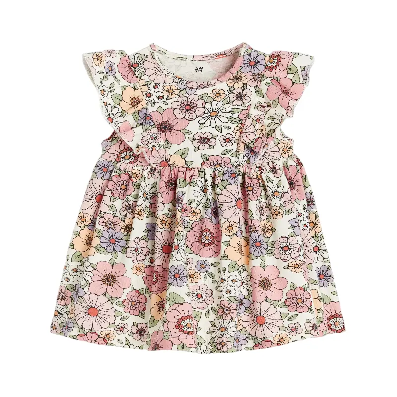 

Платье-боди для новорожденных H&M, кремовый/розовые цветы
