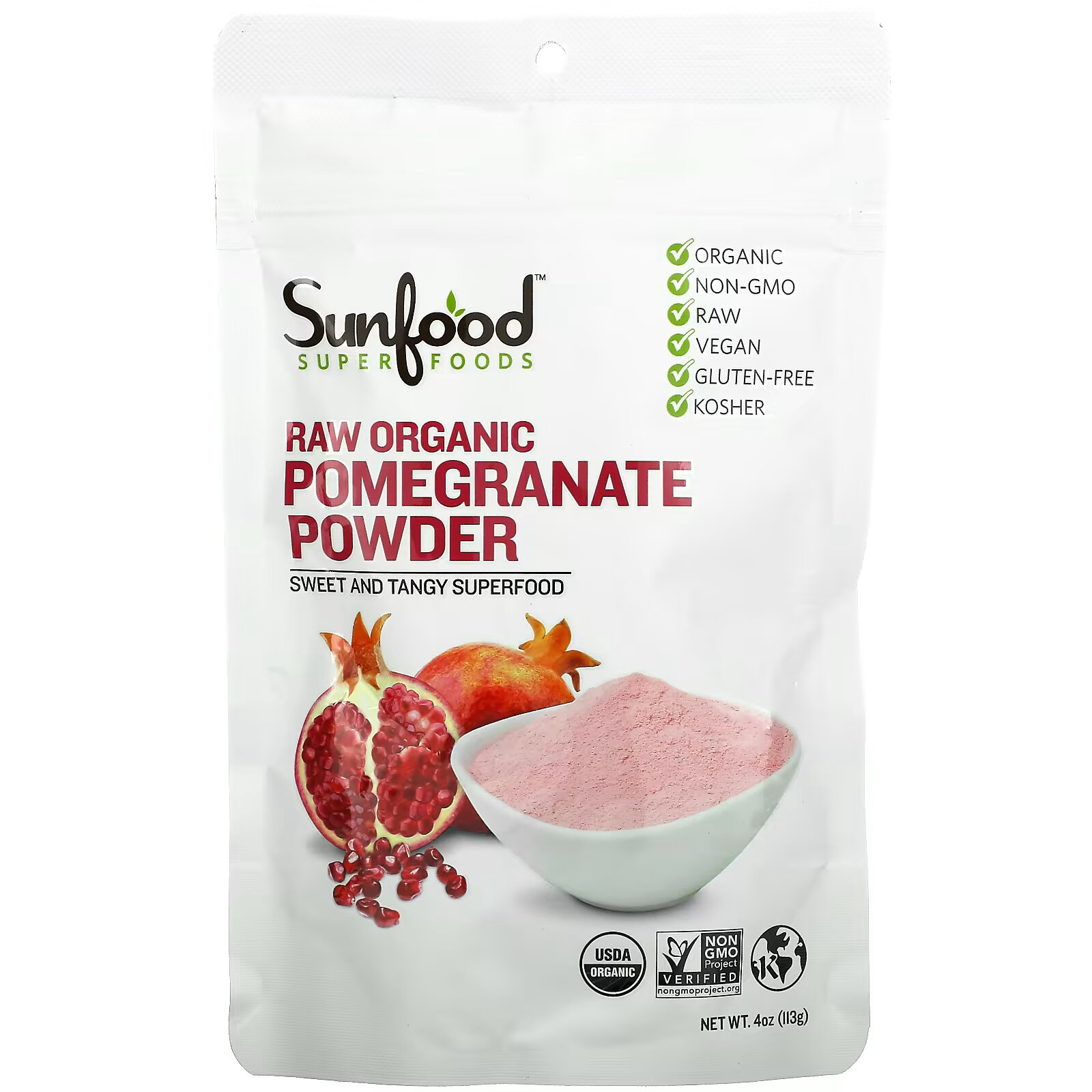 Sunfood, Порошок из необработанного органического граната, 113 г (4 унции) sunfood superfoods порошок из необработанных органических ягод маки 113 г 4 унции